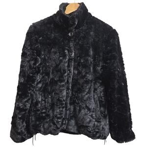 Carducci Womens Vtg Y2K Whimsigoth Mob Wife Black Plush Soft Faux Fur Jacket M